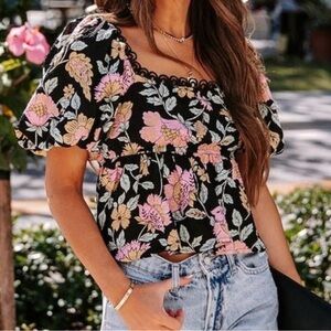 Floral Black Floral Peplum Top